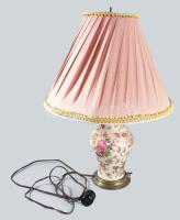 cca 1930 Porcelán lámpa, sérült búrával, bronz lábbal, m: 55 cm