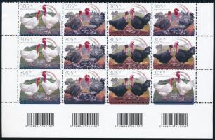 2022 Őshonos magyar baromfifajták I. ívsarki vonalkódos 12-es tömb, összesen 4 db sorral