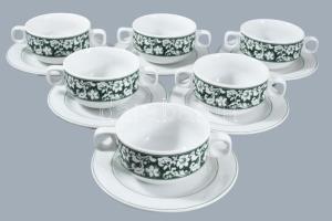 Schönwald vintage 6 személyes leveses csésze alátéttel szett, jelzett, hibátlan, d: 16 cm