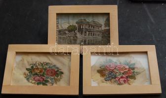 2 db virágos gobelin 16x12 cm + japán selyemkép 16x12 cm