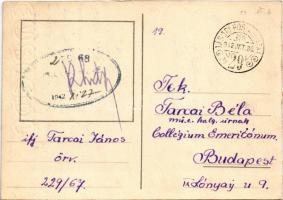 1942 Második világháborús tábori postai levelezőlap, a feladó saját kezű grafikájával / WWII Hungari...