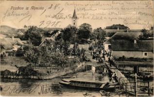 1918 Almás, Aljmas, Apfeldorf (Erdőd, Erdut); híd, templom. Selzer és Rank kiadása / bridge, church ...