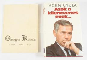 Vegyes könyvtétel, 6 db: 

1990 Ómagyar Kultúra. 3. évf. 1. szám. Kiadói papírkötés.;

Egry Marg...