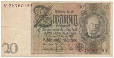 Német Harmadik Birodalom 1945. (1929) 20M "V 28760153" T:F German Third Reich 1945. (1929) 20 Reichsmark "V 28760153" C:F Krause 181.b