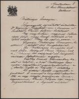 ca 1900 Demkó Kálmán (1852-1918) gimnáziumi igazgató, történetíró. országgyűlési képviselő autográf levele címeres levélpapíron Amsterdamból egy magyar őshazáról szóló könyv fordítása ügyében