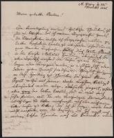 1836 Paulie Simon, née Mayer trencséni gyógyszertáros részére írt levél családi ügyekben 4 beírt oldalon / Trencin SK, letter to a pharmacist lady