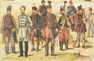 Magyar viselet 1825-1849-ből. Reformkori öltözeteket bemutató litográfia. 22x28 cm Paszpartuban