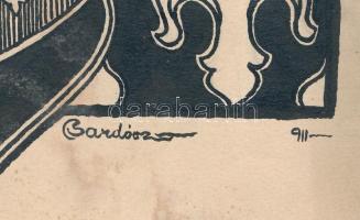 Bardócz Árpád (1882-1938): Magyar Anjou címer, 1911. Tus, papír. Jelzett. A Politikai Magyarország c...