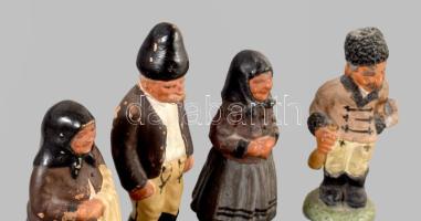 4 darab erdélyi kerámia figura, Papp Erdély és Lepage Kolozsvár jelzésekkel, cca 1900-1920, kopással...