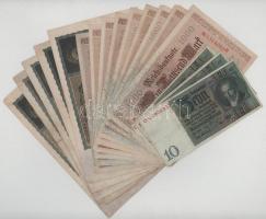 Német Birodalom 1910. 1000M (9x) vegyesen zöld és vörörs sorszámokkal + 1922. 10.000M (5x) + 1929. 10M (3x) T:F-VG German Empire 1910. 1000 Mark (9x) with green and red serial numbers + 1922. 10.000 Mark (5x) + 1929. 10 Mark (3x) C:F-VG