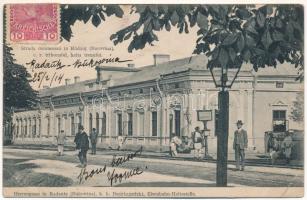 1914 Radauti, Radóc, Radautz (Bukovina, Bucovina, Bukowina); Strada domneasca c. r. tribunalul, halta trenului / Herrengasse, k.k. Bezirksgericht, Eisenbahn-Haltestelle / street, urban railway stop (r)