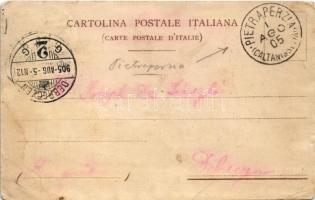 1905 Pietraperzia, Piano S. Maria / square, market (worn corners)