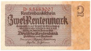 Német Harmadik Birodalom 1937. 2M "D 83483007" T:UNC,AU German Third Reich 1937. 2 Rentenmark "D 83483007" C:UNC,AU Krause 174.b