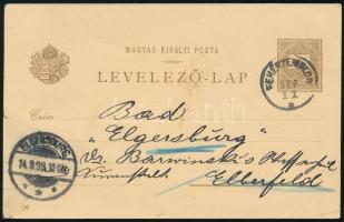 1899 Millenniumi díjjegyes levelezőlap a hátoldalon reklám felülnyomással, "FEHÉRTEMPLOM" ...