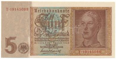 Német Harmadik Birodalom 1942. 5M "T 19145088" T:UNC,AU German Third Empire 1942. 5 Reichsmark "T 19145088" C:UNC,AU Krause 186.