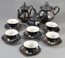 Waldershof antik ezüstözött 14 részes teás készlet. Jelzett, kopással, tejkiöntő nélkül, egy extra Bavaria kiöntővel.