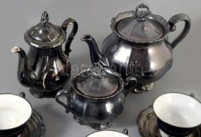 Waldershof antik ezüstözött 14 részes teás készlet. Jelzett, kopással, tejkiöntő nélkül, egy extra B...