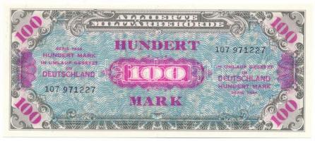 Német Harmadik Birodalom / Szövetséges megszállás 1944. 100M kilenc jegyű sorszám "107971227" amerikai kiadás T:UNC,AU German Third Reich / Allied occupation 1944. 100 Mark nine digit serial "107971227" american issue C:UNC,AU Krause 197.