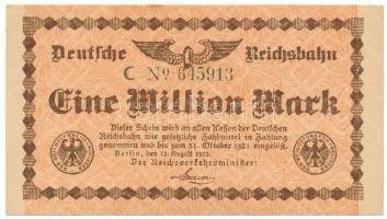 Német Birodalom / Weimari Köztársaság / Német Birodalmi Vasút 1923. 1.000.000M "C 645913" T:F szép papír  German Empire / Weimar Republic / Deutsche Reichsbahn 1923. 1.000.000M "C 645913" C:F fine paper