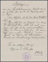 1918 Baja, K. u. k. Reservespital in Baja (bajai tartalékkórház) parancsnoka által kiállított német ...