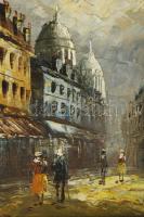 Olvashatatlan jelzéssel: Járókelők. Olaj, vászon. Dekoratív, kissé sérült fakeretben. 31×41 cm