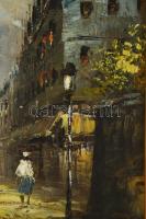 Olvashatatlan jelzéssel: Járókelők. Olaj, vászon. Dekoratív, kissé sérült fakeretben. 31×41 cm