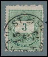 1874 3kr durva gyöngyjavítással (ex Orbán, Sebestyén aranyérmes kiállítási anyagból)