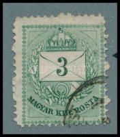 1874 3kr durva gyöngyjavítással (ex Orbán, Sebestyén aranyérmes kiállítási anyagból)