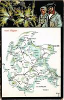 Insel Rügen, map of the island. Art Nouveau, floral, litho (glue marks)