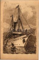 An Bord des Dampfers "Meteor" Hamburg-Amerika Linie / German twin-screw steamship on the Hamburg America Line. Kutzner &amp; Berger (glue marks)