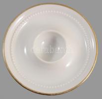 Régi aranyozott fehér 6 személyes lágytojáskínáló szett, jelzés nélkül, d: 12 cm