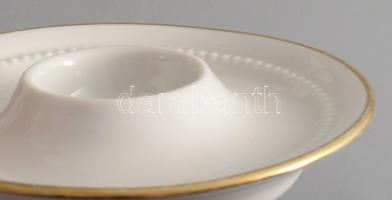 Régi aranyozott fehér 6 személyes lágytojáskínáló szett, jelzés nélkül, d: 12 cm