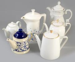 6 darab porcelán teás / kávés kanna, közte régi darabokkal, Arzberg, stb., m: 23 cm alatt