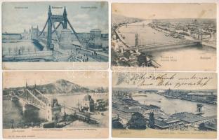 Budapest - 4 db RÉGI (1905 előtti) város képeslap: hidak