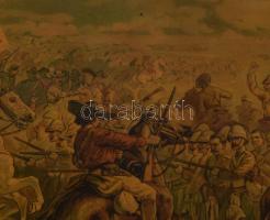 cca 1910 A brit katonákat bekerítik a búr háborúban, litográfia, papír, jelzés nélkül, paszpartuban,...
