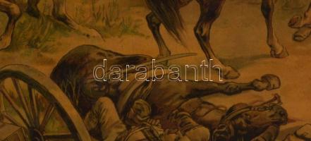 cca 1910 A brit katonákat bekerítik a búr háborúban, litográfia, papír, jelzés nélkül, paszpartuban,...