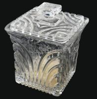 Szecessziós kekszes edény. Csiszolt és préselt mintával, m: 21 cm