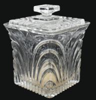 Szecessziós kekszes edény. Csiszolt és préselt mintával, m: 21 cm