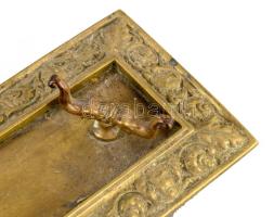 Szecessziós bronz levélnyitó kés tartón, 19x9 cm, h: 28 cm