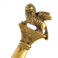 Szecessziós bronz levélnyitó kés tartón, 19x9 cm, h: 28 cm