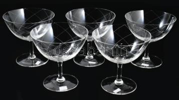 Antik talpas pohár készlet, 5 darab, hibátlan, m: 9,5 cm