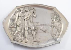 cca 1910 WMF szecessziós ezüstözött tálca, jelzett, kopással, 22x29 cm