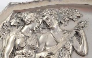 cca 1910 WMF szecessziós ezüstözött tálca, jelzett, kopással, 22x29 cm