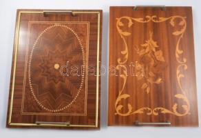 cca 1940, 2 darab art deco intarziás fatálca, kopással,cca 38x28 cm