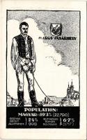 Marosvásárhely, Targu Mures; irredenta művészlap a nemzetiségek arányával és címerrel. Pátria R.T. kiadása / Hungarian irredenta propaganda with nationality ratio and coat of arms. s: Pólya T. (EK)