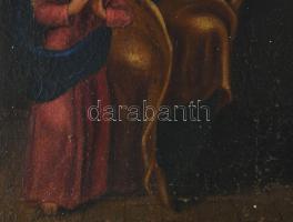 Jelzés nélkül, XIX. sz. festő: Szent Anna olvasni tanítja Szűz Máriát. Olaj, vászon. Sérült. Fakeret...