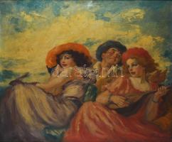 Prihoda István (1891-1965): Zenélő társaság. Olaj, vászon. Jelzett. Hátoldalán Róna Miklós Képszalon...