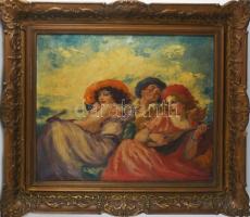 Prihoda István (1891-1965): Zenélő társaság. Olaj, vászon. Jelzett. Hátoldalán Róna Miklós Képszalon...