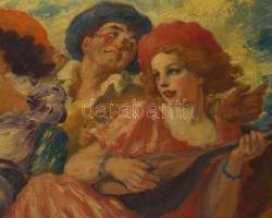 Prihoda István (1891-1965): Zenélő társaság. Olaj, vászon. Jelzett. Hátoldalán Róna Miklós Képszalon...