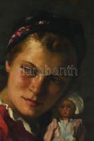 Rezes Molnár Lajos (1896-1989): Lány babával. Olaj, vászon, jelzett. Hátoldalán Róna Miklós Képszalo...